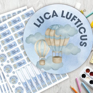 Schoolstartset: 126 stickers of pennenset 140 stickers / naamstickers / gepersonaliseerd / luchtballon