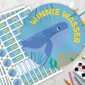 Conjunto inicial escolar: 126 adesivos ou conjunto de canetas 140 adesivos/adesivos de nome/personalizados/subaquáticos/animais marinhos/peixes