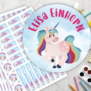 Conjunto inicial escolar: 126 adesivos ou conjunto de canetas 140 adesivos/adesivos de nome/personalizados/unicórnio/unicórnio/arco-íris