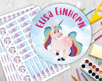 Schulstarter-Set: 126 Aufkleber oder Stifte-Set 140 Aufkleber / Namensaufkleber / personalisiert / Einhorn / Unicorn / Regenbogen