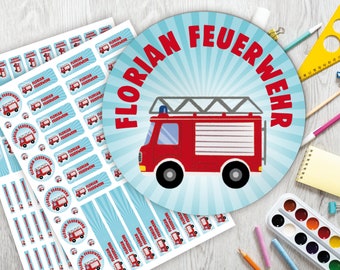 Schulstarter-Set: 126 Aufkleber oder Stifte-Set 140 Aufkleber / Namensaufkleber / personalisiert / Feuerwehr