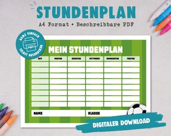 A4 timetable to print | writable PDF | Digital DOWNLOAD | Children, teachers, parents, students | Football