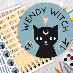 Set iniziale per la scuola: 126 adesivi o set di penne 140 adesivi / adesivi con nome / personalizzati / strega / magia / stregoneria