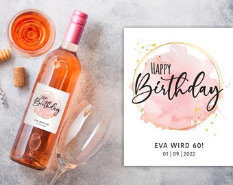 Étiquettes de vin / Étiquettes de vin mousseux / Étiquette de bouteille / Anniversaire / Joyeux anniversaire / Aquarelle / 12 pcs / personnalisé