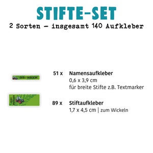 Schulstarter-Set: 126 Aufkleber oder Stifte-Set 140 Aufkleber Namensaufkleber personalisiert Traktor Bild 10