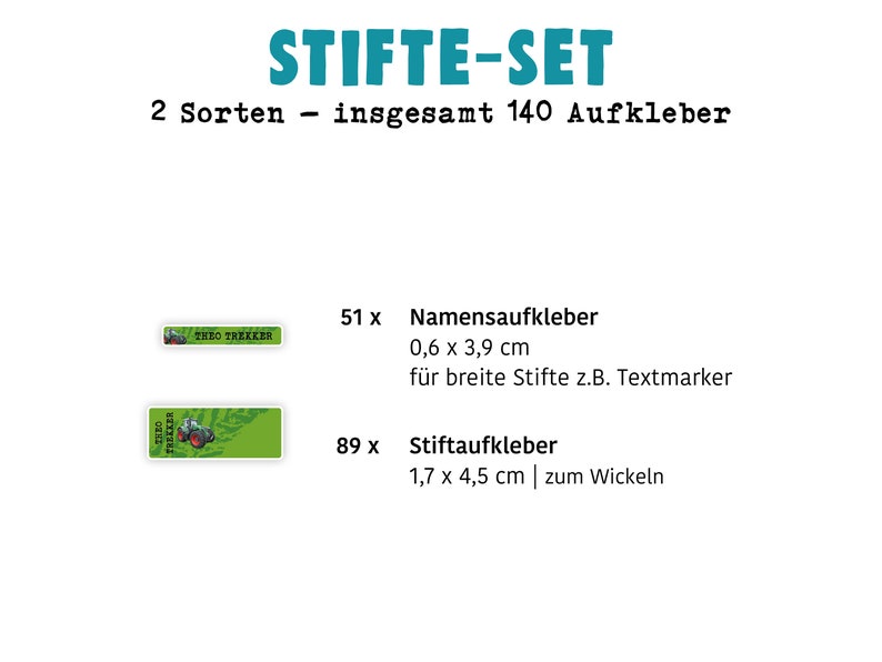 Schulstarter-Set: 126 Aufkleber oder Stifte-Set 140 Aufkleber Namensaufkleber personalisiert Traktor Bild 10