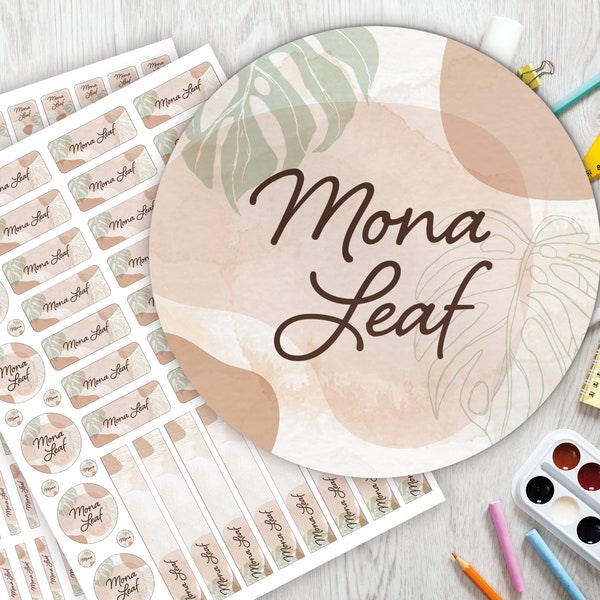 School Starter Set: 126 Stickers / Name Stickers / Personalized / Floral Monstera