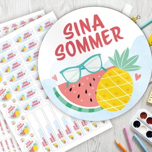 Schulstarter-Set: 126 Aufkleber oder Stifte-Set 140 Aufkleber / Namensaufkleber / personalisiert / Fruits / Obst / Ananas / Wassermelone