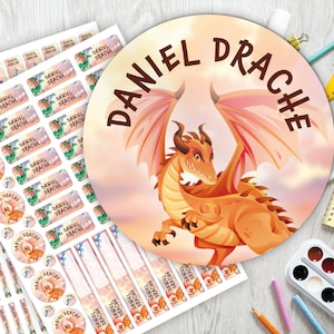 Schulstarter-Set: 126 Aufkleber oder Stifte-Set 140 Aufkleber | Namensaufkleber | personalisiert | Drache | Dragon | Fantasy | Wyvern