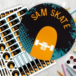 Schulstarter-Set: 126 Aufkleber oder Stifte-Set 140 Aufkleber / Namensaufkleber / personalisiert / Skate / Skateboard / Longboard