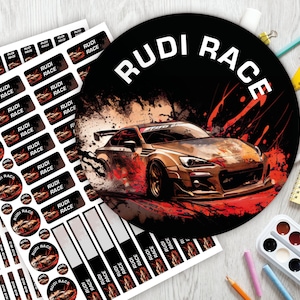 Schulstarter-Set: 126 Aufkleber oder Stifte-Set 140 Aufkleber / Namensaufkleber / personalisiert / Rennauto / Rennwagen / Racing / Car