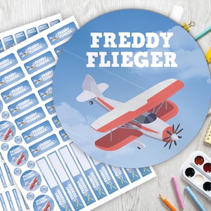 Set de inicio escolar: 126 pegatinas o juego de bolígrafos 140 pegatinas/pegatinas con nombres/personalizado/avión/avión/piloto
