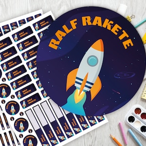 Schulstarter-Set: 126 Aufkleber oder Stifte-Set 140 Aufkleber / Namensaufkleber / personalisiert / Rakete / Weltall / Raumschiff / Space