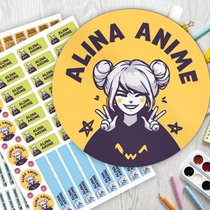 Set iniziale per la scuola: 126 adesivi o set di penne 140 adesivi/adesivi con nome/personalizzati/anime/manga/ragazza/popart