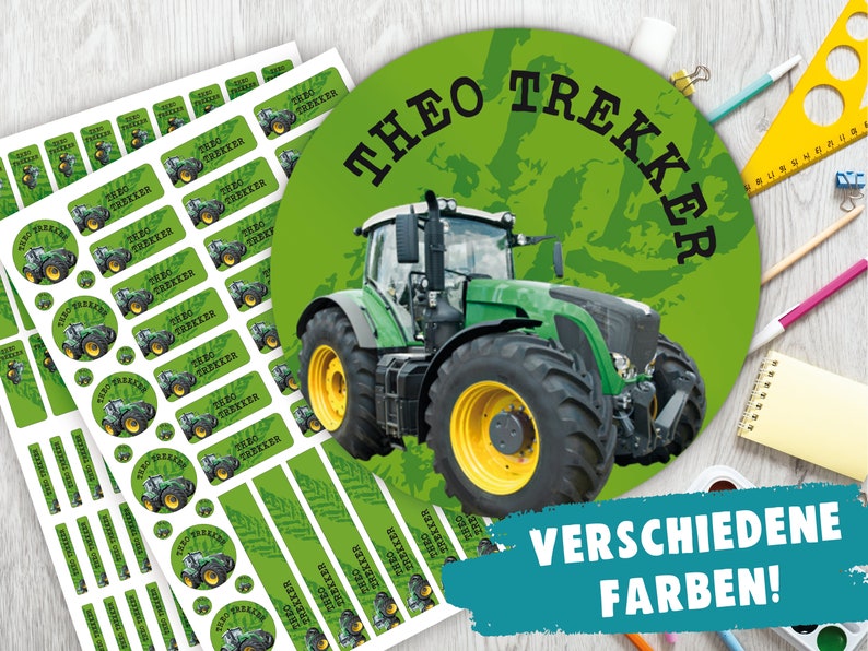 Schulstarter-Set: 126 Aufkleber oder Stifte-Set 140 Aufkleber Namensaufkleber personalisiert Traktor Bild 1