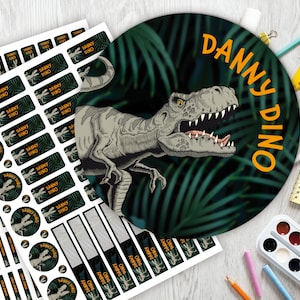 Conjunto inicial escolar: 126 adesivos ou conjunto de canetas 140 adesivos/adesivos de nome/personalizados/dinossauros/Tiranossauro Rex/Trex