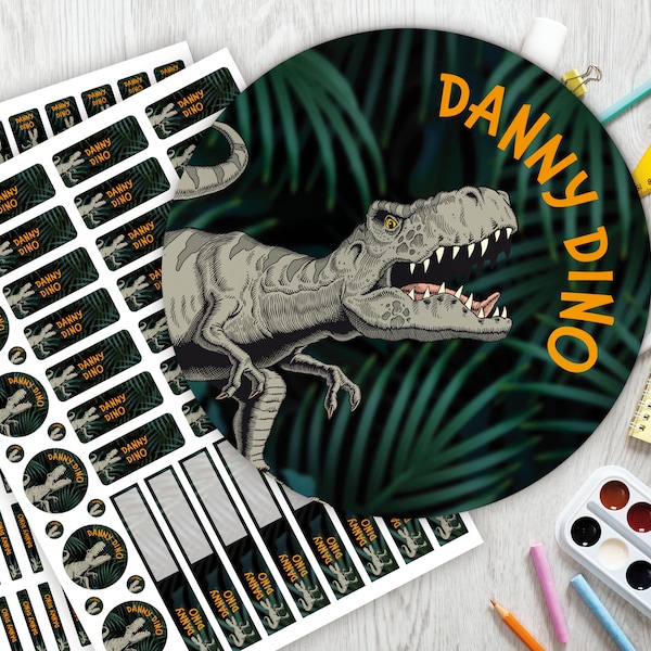 Schulstarter-Set: 126 Aufkleber oder Stifte-Set 140 Aufkleber / Namensaufkleber / personalisiert / Dinosaurier / Tyrannosaurus Rex / Trex