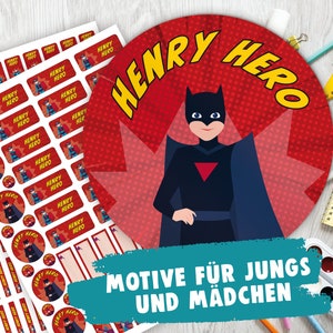 Set de iniciación escolar: 126 pegatinas o juego de bolígrafos 140 pegatinas | Etiqueta engomada del nombre | personalizado | Superhéroes | superheroína | héroe heroína