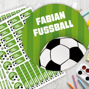 Schulstarter-Set: 126 Aufkleber oder Stifte-Set 140 Aufkleber | Namensaufkleber | personalisiert | Fußball | Soccer