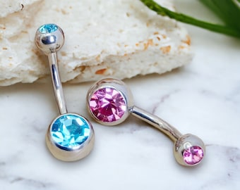 Piercing de nombril en titane rose ou turquoise