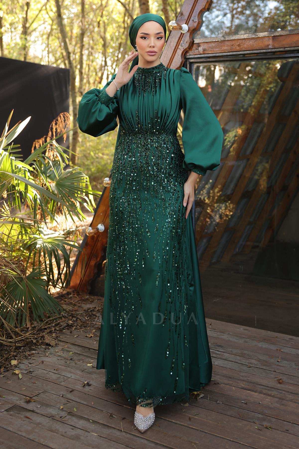 muslim dinner dress Modest Muslim Womens Luxe Pleated Evening Formal Dress G761