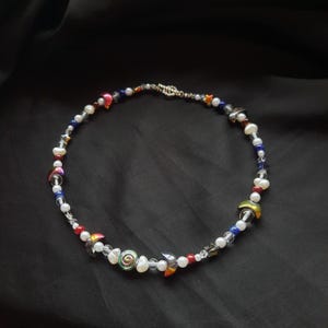 Beaded necklace, spiral, snail, moon, star, purple, brown, blue, jewelry, fairy, cute, kawaii, alternative, grunge, handmade
