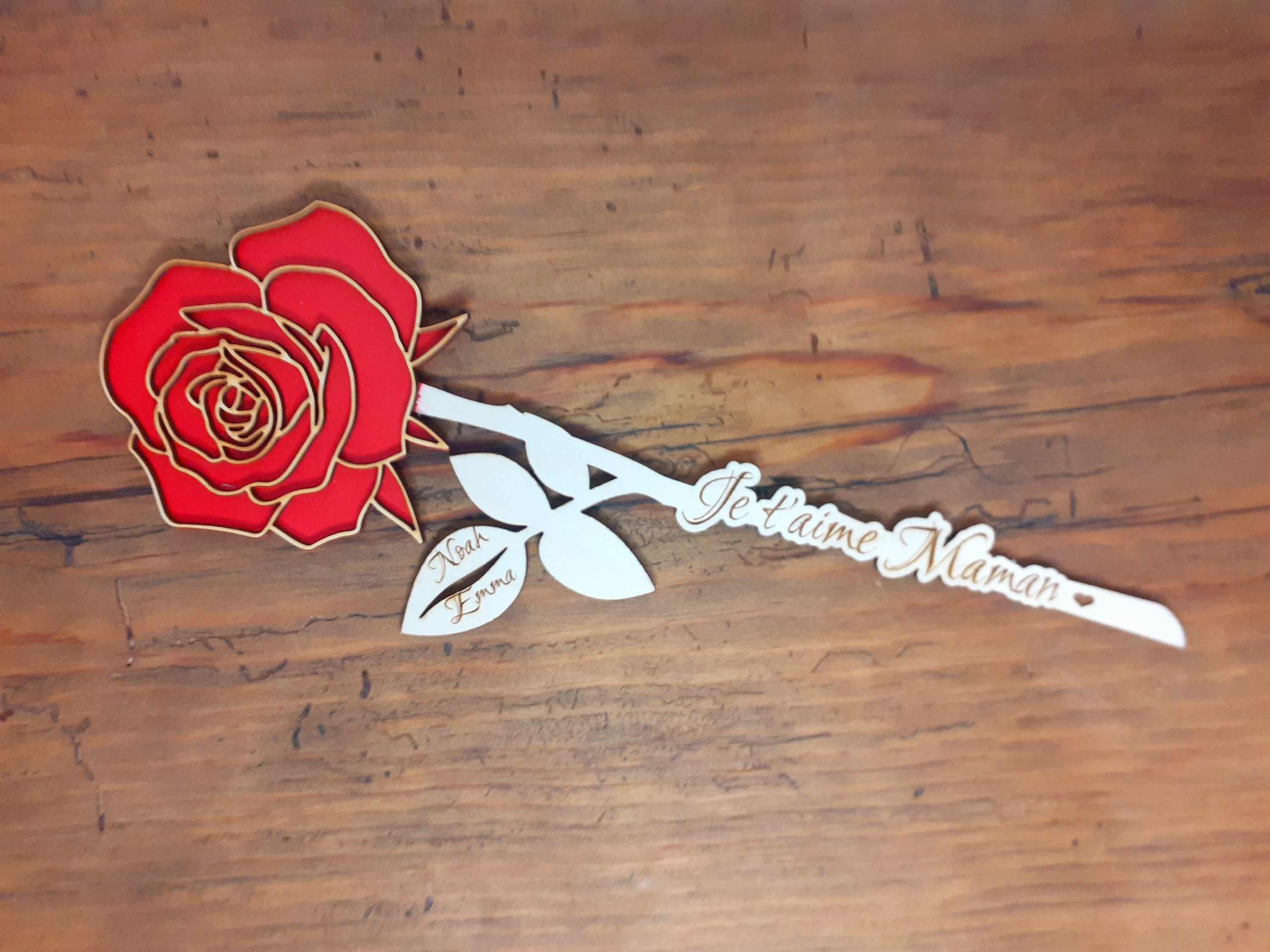 Rose Éternelle Bois Finement Gravé, Fête Des Mères, Bonne Maman, Cadeau Maman Personnalisé