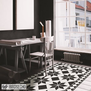 Gothik schwarze Vinyl-Matte, Wohnzimmermatte, Retro Teppiche, PVC-Matte, Fliesen-PVC-Matte, Küchenmatte, Retro Wohndekor, Fliesen Muster #28T