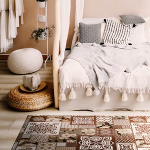 Maha Vinyl Mat, indian patchwork carpet rajasthan asia red, linoleum carpet, plain mat, PVC rug #25PW