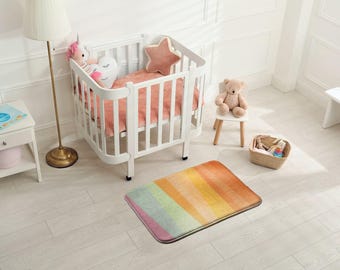 Colorful Stripes Soft Kids Rug, Orange Kids Decorations, Toddler Room Carpet, Patterned Newborn Carpet, Gender Reveal Gift,