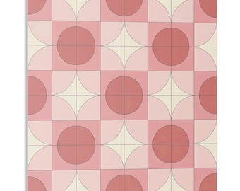 Circles And Flowers Tile Stickers, Pink Peel and Stick Tiles, Tile Stickers, Texture PVC Wall Tiles, Bathroom Tile Stickers