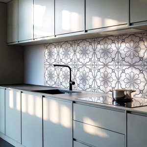 Floral Pattern On The Tile Tile Stickers, White Self Adhesive Tiles, Tile Stickers, Texture PVC Wall Tiles, Wall Tile Stickers