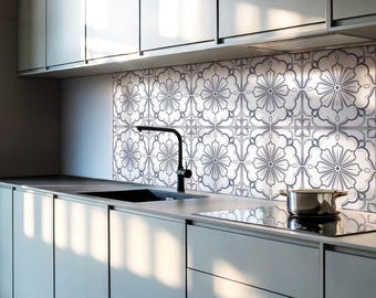Pegatinas para azulejos con estampado floral, azulejos autoadhesivos blancos, azulejos de pared de PVC con textura, pegatinas para azulejos de pared