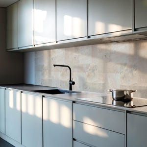 Klistermärken för stenmosaikpaneler, beige självhäftande paneler, stänkskyddspaneler, texturdekorationer, väggpanelklistermärken