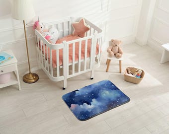 Clouds And Stars Soft Kids Rug, Blue Kids Decorations, Newborn Baby Room Carpet, Patterned Children's Carpet, Baby Shower Gift,