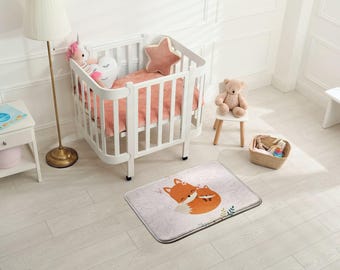 Fox Animals Soft Kids Rug, Orange Kids Decorations, Newborn Baby Room Carpet, Patterned Children's Carpet, Baby Shower Gift,