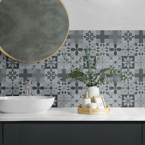 Geometric Patterns In Mosaic PVC Wall Tiles, Gray Tile Stickers, Self Adhesive Tiles, Texture Tile Stickers, Wall Tile Stickers