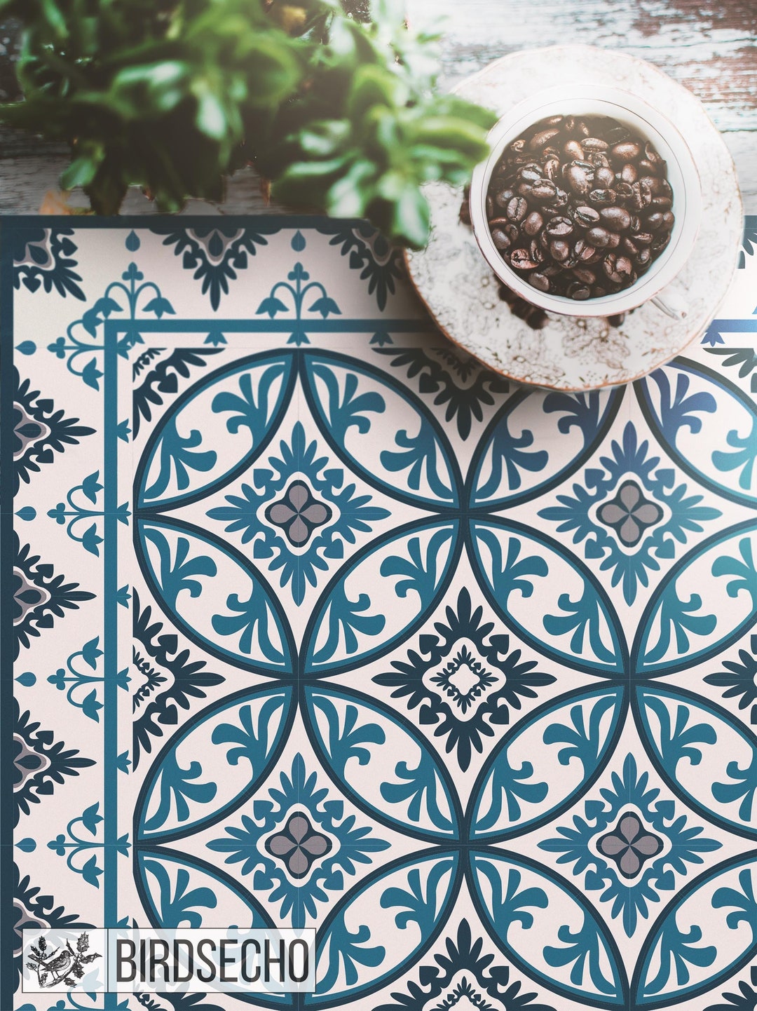 Barcelona Navy Vinyl Mat, Comfort Mat, Tiles Art, Floor Rug, Kitchen ...