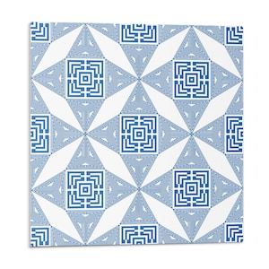 Geometric Grid Pattern Tile Stickers, Blue Peel and Stick Tiles, Tile Stickers, Texture PVC Wall Tiles, Bathroom Tile Stickers