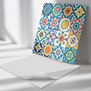 Floral And Geometric Patterns Tile Stickers, Yellow Self Adhesive Tiles, Tile Stickers, Texture PVC Wall Tiles, Wall Tile Stickers