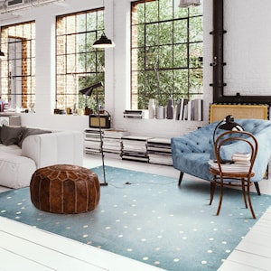 Tappetino in vinile azzurro lucido, tappeto in PVC retrò, tappeto moderno in linoleum, tappetino fantasia, decorazione per pavimenti #3ST