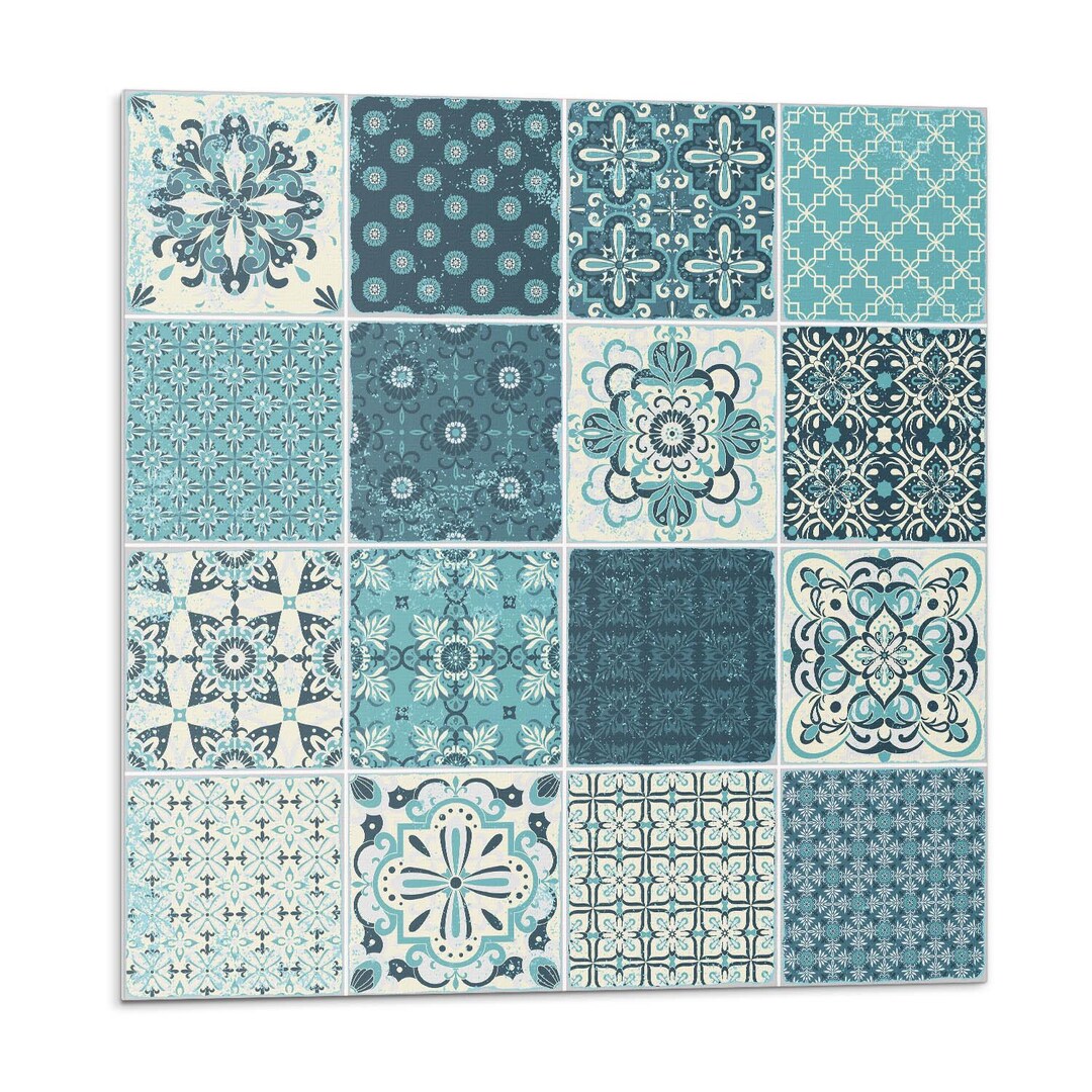 Patterns in Geometric Mosaic PVC Wall Tiles, Turquoise Tile Stickers ...