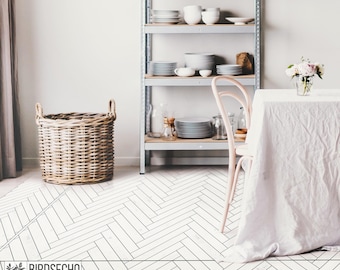 White Herringbone Vinyl Mat, Kitchen Floor, Concrete Vinyl Mat, Marble Mat, Linoelum Rug, PVC Mat, Living Room Mat, Decorative Mat #10RW