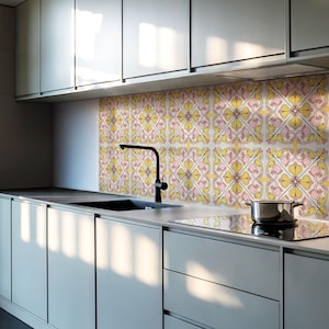 Floral Ornaments PVC Wall Tiles, Yellow Tile Stickers, Self Adhesive Tiles, Texture Tile Stickers, Wall Tile Stickers