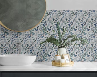 Pegatinas para azulejos con estampado de hojas, azulejos verdes autoadhesivos, azulejos de pared de PVC con diseño floral, pegatinas para azulejos de baño