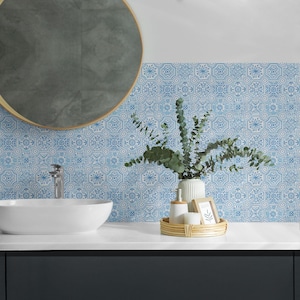 Checkered Ceramic Patterns PVC Wall Tiles, Blue Tile Stickers, Self Adhesive Tiles, Texture Tile Stickers, Wall Tile Stickers