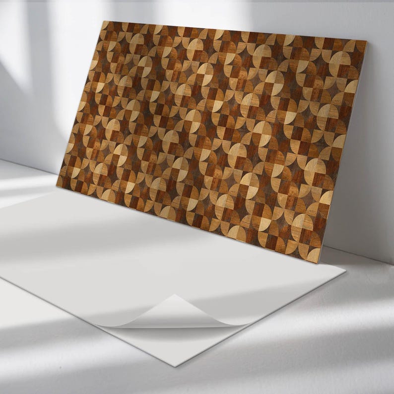 Sticker Decorative Panel Geometric Wood Panel Stickers, Brown Peel and Stick Panels, Backsplash ...