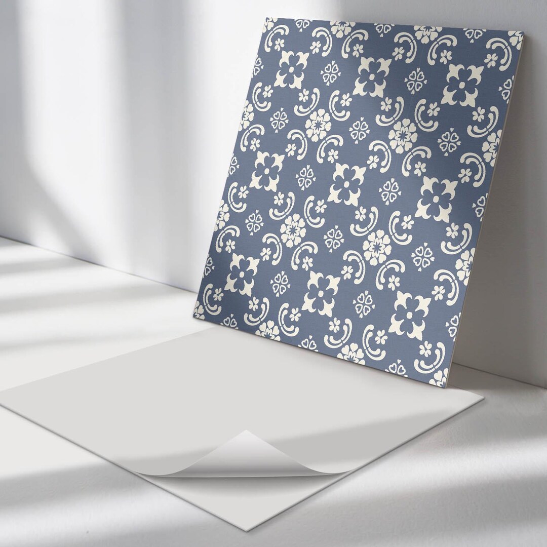 Pvc Tiles Pattern Floral Pattern PVC Wall Tiles, Navy Tile Stickers, Peel and Stick Tiles ...