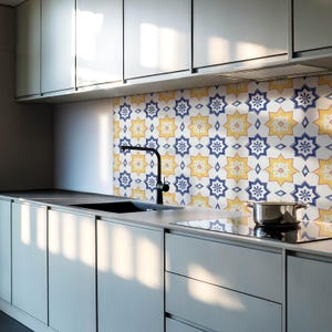 Geometric Stars Tile Stickers, Yellow Peel and Stick Tiles, Tile Stickers, Texture PVC Wall Tiles, Bathroom Tile Stickers