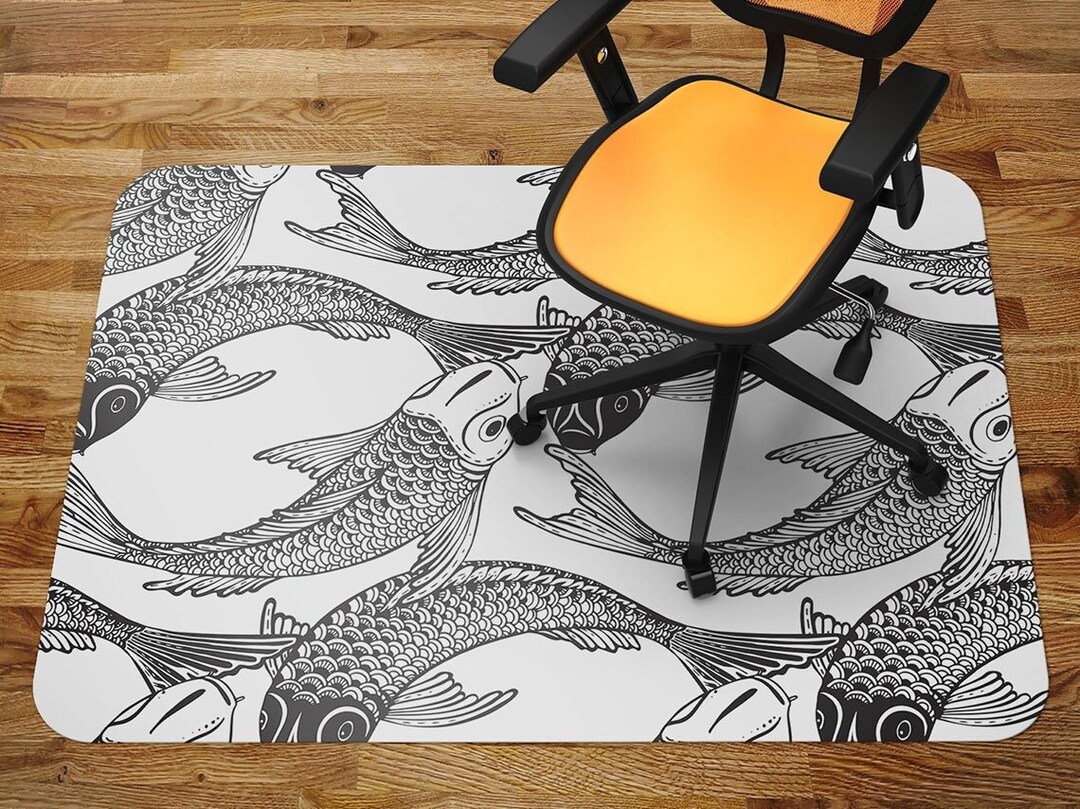 Office Chair Mat Black and White Fish Koi Chair Pad Splash Etsy